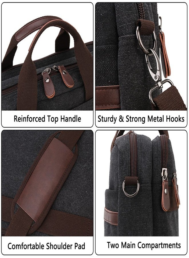 RAVUO Laptop Bag for Men, Water Resistant 17.3 Inch Laptop Messenger Bag Slim Canvas Briefcase for Work Business Black - Image 4