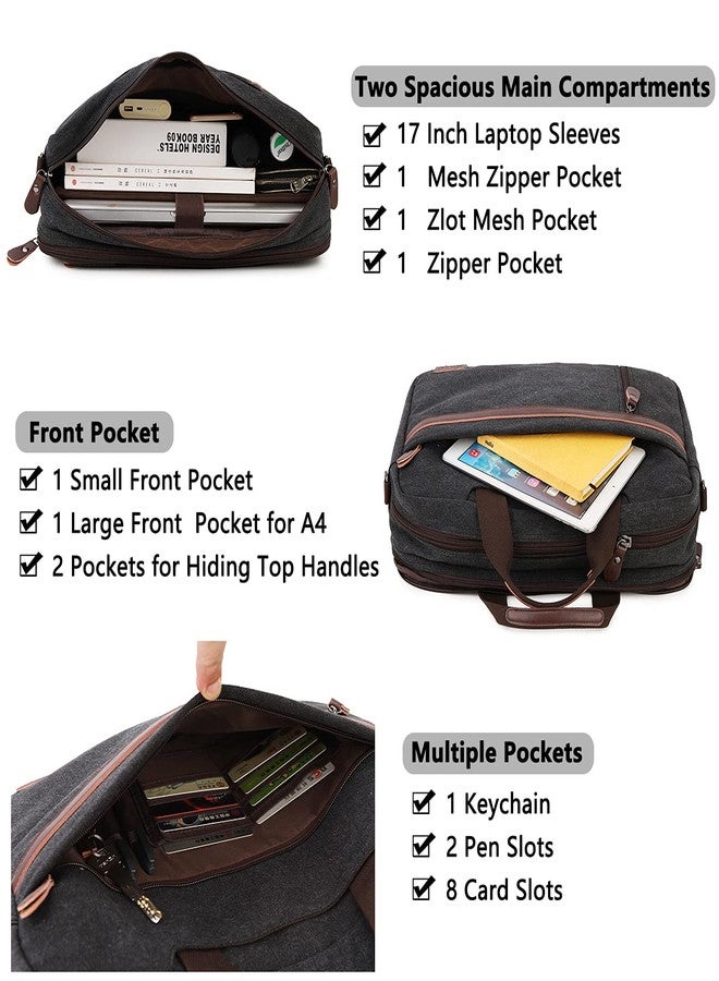 RAVUO Laptop Bag for Men, Water Resistant 17.3 Inch Laptop Messenger Bag Slim Canvas Briefcase for Work Business Black - Image 3