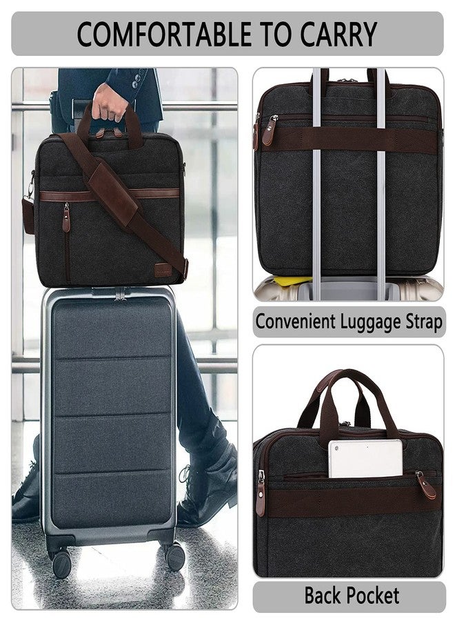 RAVUO Laptop Bag for Men, Water Resistant 17.3 Inch Laptop Messenger Bag Slim Canvas Briefcase for Work Business Black - Image 5