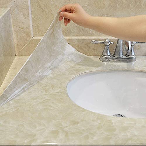 FEELING MALL Marble Wall Paper Granite 3D Look Gloss Bachsplash Self Adhesive Film Matte Paper Foil Stickers Decal Decorative Cupboard Almirah Fridge Tabletop Floor Cabinets Bathroom (Yellow) - Image 5