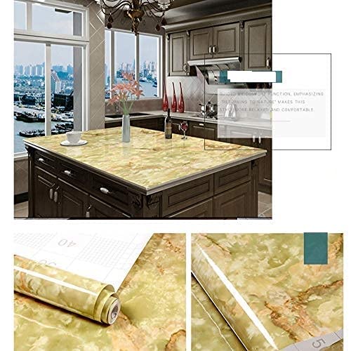 FEELING MALL Marble Wall Paper Granite 3D Look Gloss Bachsplash Self Adhesive Film Matte Paper Foil Stickers Decal Decorative Cupboard Almirah Fridge Tabletop Floor Cabinets Bathroom (Yellow) - Image 4