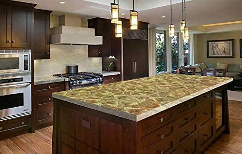 FEELING MALL Marble Wall Paper Granite 3D Look Gloss Bachsplash Self Adhesive Film Matte Paper Foil Stickers Decal Decorative Cupboard Almirah Fridge Tabletop Floor Cabinets Bathroom (Yellow) - Image 2