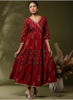 Printed angrakha flare dress with sequin neck embroidery- red - pzsku/Z9AF4A038DE6FC1F20E82Z/45/_/1740150970/2695799a-5650-4676-a1e7-0d072e930e9f