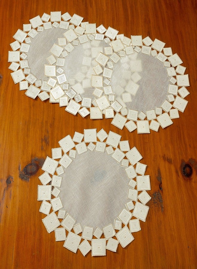 Violet Linen Sevill Decorative Embroidered Cutwork Placemat, Set of 4, 16" Round, Ivory