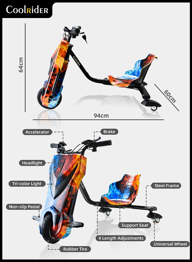 Cool Rider 24V High-Power 360°Children/Adult Electric Drifting Scooter-Adjustable With Bluetooth And Protective Gear 68.5X54X21cm Multicolour - Image 5