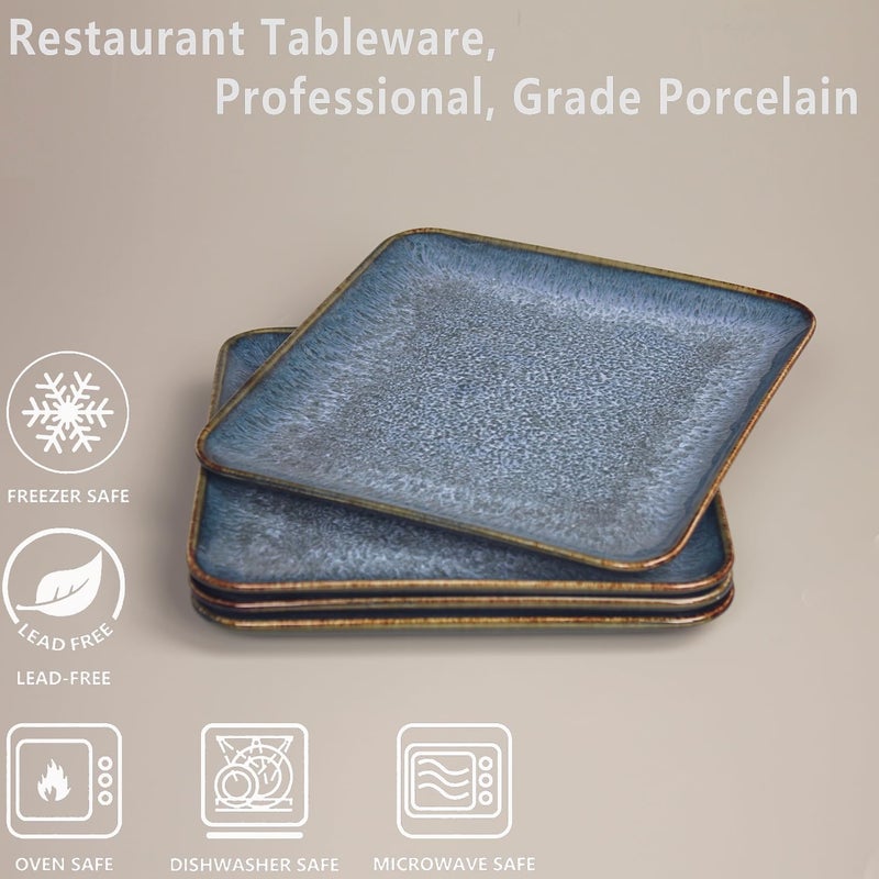 jinsongdafa Porcelain Dinner Plates set dessert salad dish Set of 4 Main Dish for Steak Bread Pasta Salad Microwave Oven and Dishwasher Safe Scratch Resistant Reusable 75 INCH Square - Image 3