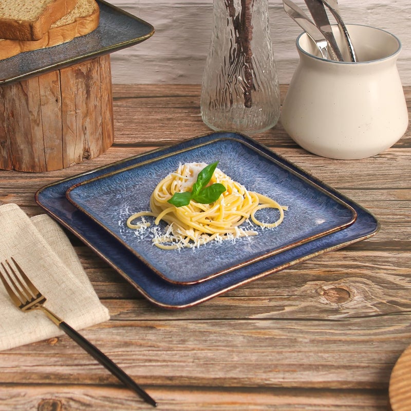 jinsongdafa Porcelain Dinner Plates set dessert salad dish Set of 4 Main Dish for Steak Bread Pasta Salad Microwave Oven and Dishwasher Safe Scratch Resistant Reusable 75 INCH Square - Image 5