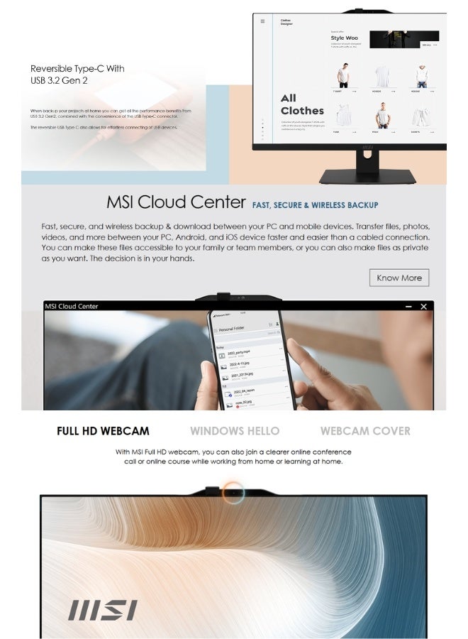 MSI Modern AM242M All-in-One Desktop PC, 23.8 Inch FHD IPS, Intel i7-1255U, 8GB DDR5 RAM, 512GB SSD, Intel® Iris® Xe Graphics, WiFi 6E, Internal FHD Webcam- DOS Black English Black - Image 3