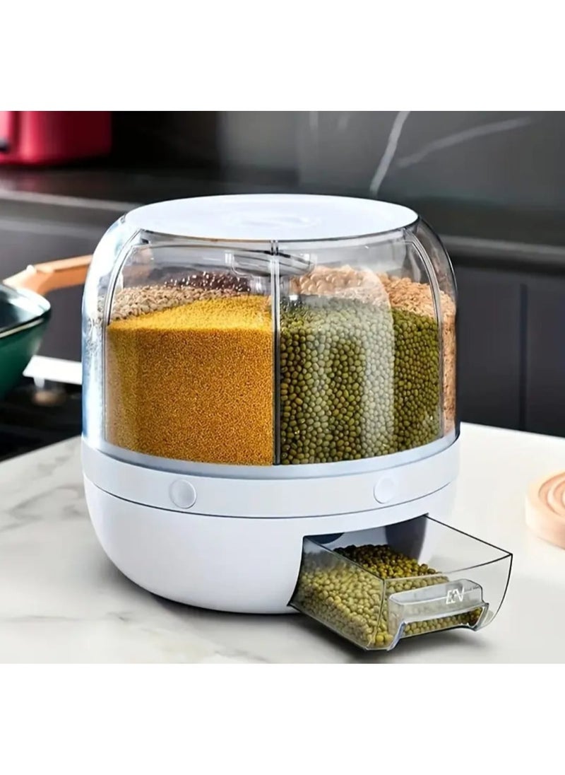 LDQ 1 Set Rotating Grain Storage Box Divided Rice Bucket, Large 20 kg Capacity, Food Grade, Sealed Storage, Transparent Round Kitchen Organizer.  - Image 1