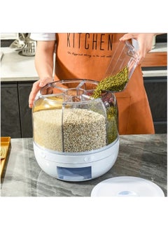LDQ 1 Set Rotating Grain Storage Box Divided Rice Bucket, Large 20 kg Capacity, Food Grade, Sealed Storage, Transparent Round Kitchen Organizer.  - Image 4