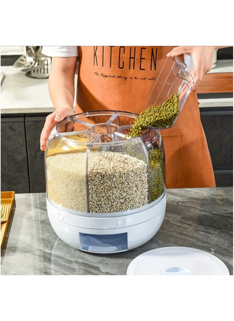 LDQ 1 Set Rotating Grain Storage Box Divided Rice Bucket, Large 20 kg Capacity, Food Grade, Sealed Storage, Transparent Round Kitchen Organizer.  - Image 4