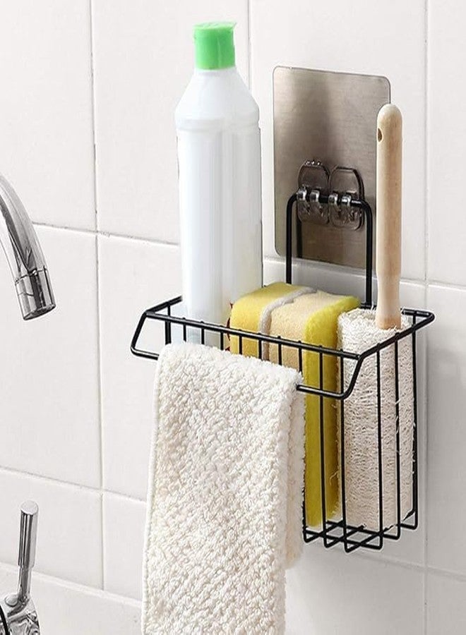 FUNARIC Wall Mounted Hanging Storage Holder - Stainless Steel Sponge Holder, Toothbrush & Cosmetic Organizer Shelf with Towel Rack - Bathroom & Kitchen Wall Shelf, No‑Drill Shower Caddy - Image 2