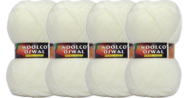 Woolco Oswal Brilon Acrylic Hand Knitting Yarn Balls Pack of 4 (50g Each) -Soft Wool Yarn for Knitting, Craft, DIY Projects, Sweaters, Scarves, Multicolor Wool Thread for Home Use (Off White) - Image 1