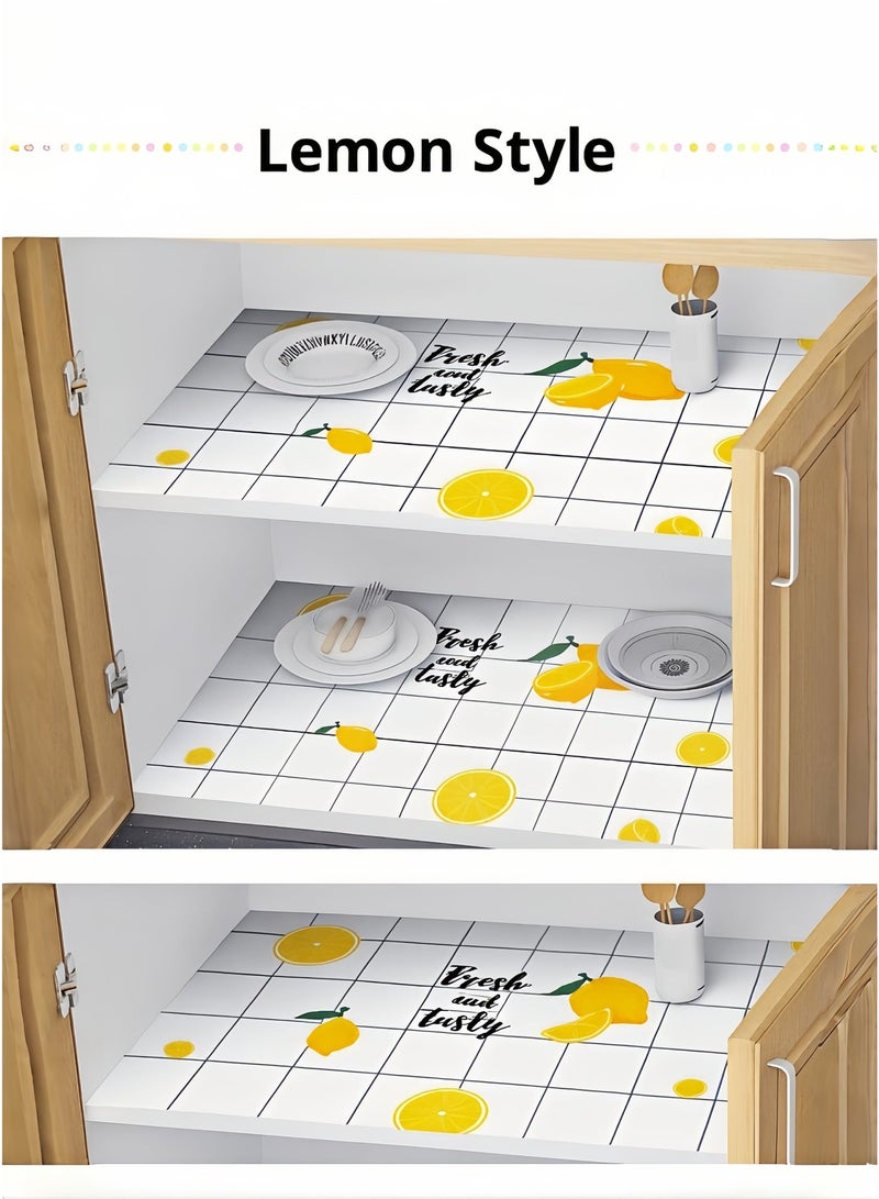 اديببولا لفة واحدة من ورق جدران بنمط الليمون، ذاتية اللصق، مقاومة للزيت والماء، مقاومة لدرجات الحرارة العالية، مناسبة لأسطح المطبخ والخزائن والأثاث، قابلة للإزالة، لتجديد المنزل (60 × 500 سم). - Image 1