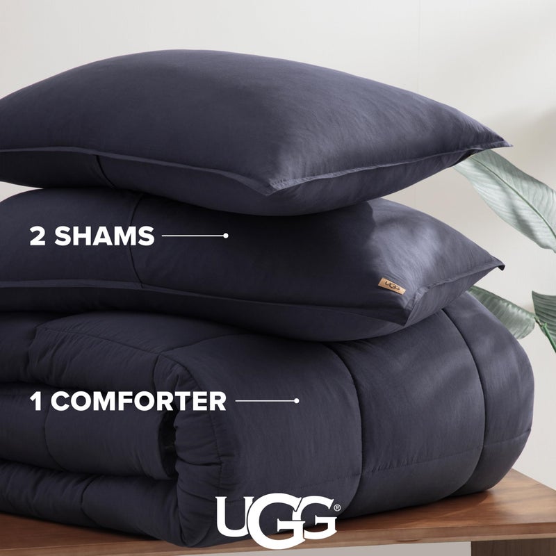 UGG Leonora Comforter Set with 2 Pillow Shams Lightweight Down Alternative Blanket Reversible Cozy Warm All Season Washable and Hypoallergenic Bedding Set, King, Navy Blue - Image 3