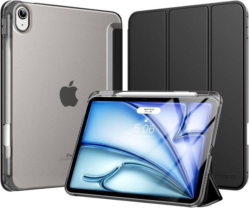 MoKo for iPad Air 11 inch Case M3/M2 2025/2024, iPad Air 5th/4th Gen 10.9 inch Case 2022/2020 with Pencil Holder, Slim Lightweight Trifold Cover with Hard PC Translucent Back Shell, Black - Image 1