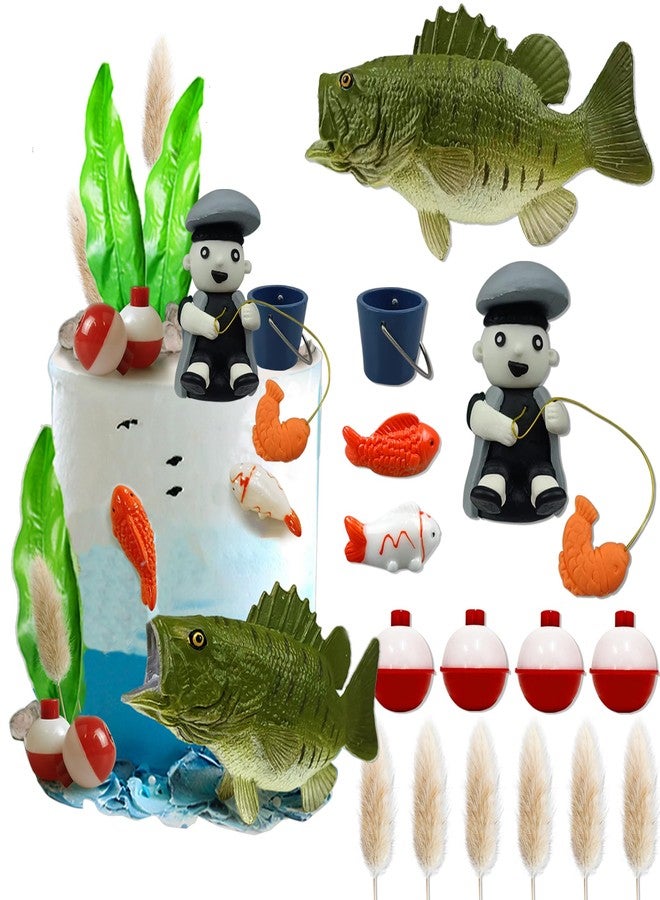 KDPATFAV 24 قطعة من زينة كعكة Gone Fishing على شكل سمكة صياد لصيد السمكة الكبيرة ومستلزمات حفلات أعياد الميلاد - Image 3