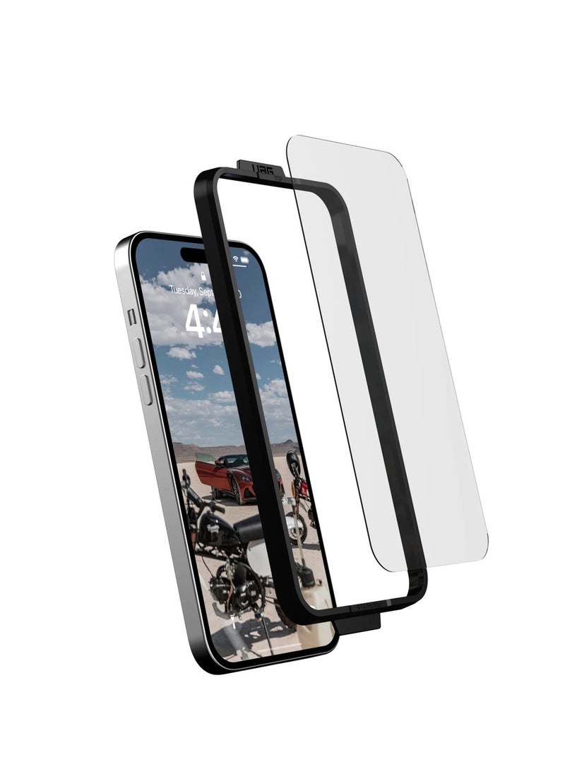 Transparent anti-break protection for iPhone 15 Pro, two pieces with an adjustable strap for fastening