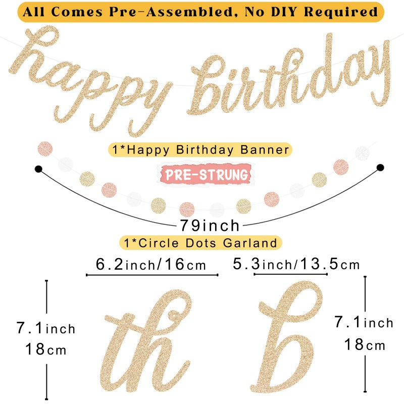 Aonor Boho Pink Happy Birthday Decorations, Pre-Strung Happy Birthday Banner with Honeycomb Balls, Paper Flowers, Lanterns, Fans, Hanging Swirls, Circle Dots Garland for Birthdays Party Decorations 24pcs - Image 4