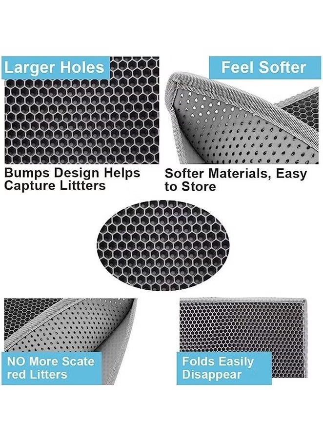 Pet Cat Litter Mat Double Layer Sand Cat Mats For Large Size Foldable Non-slip Waterproof Pet Bed Easy Clean Foldable Mats (Black) - Image 4
