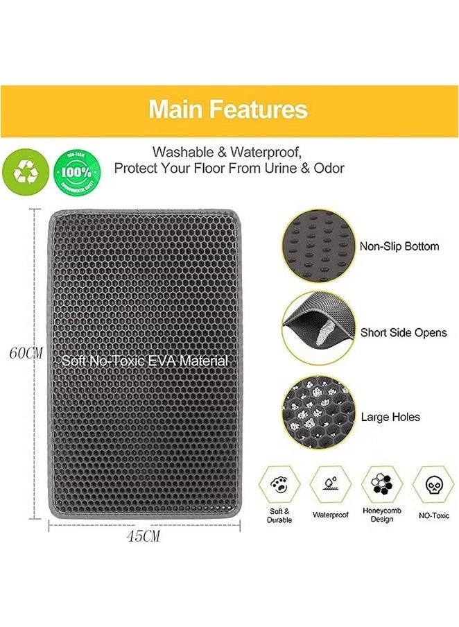 Pet Cat Litter Mat Double Layer Sand Cat Mats For Large Size Foldable Non-slip Waterproof Pet Bed Easy Clean Foldable Mats (Black) - Image 2