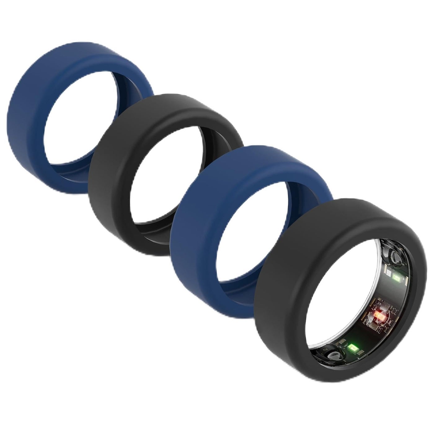 Snyeest 4-Pack Protector Compatible for Oura Ring 4/Ring Gen 3 /ULTRAHUMAN Ring AIR,Silicone Case Finger Wrapper Woking out Women Men(Black*2+Blue*2, S for 5/6/7/8/9/10)
