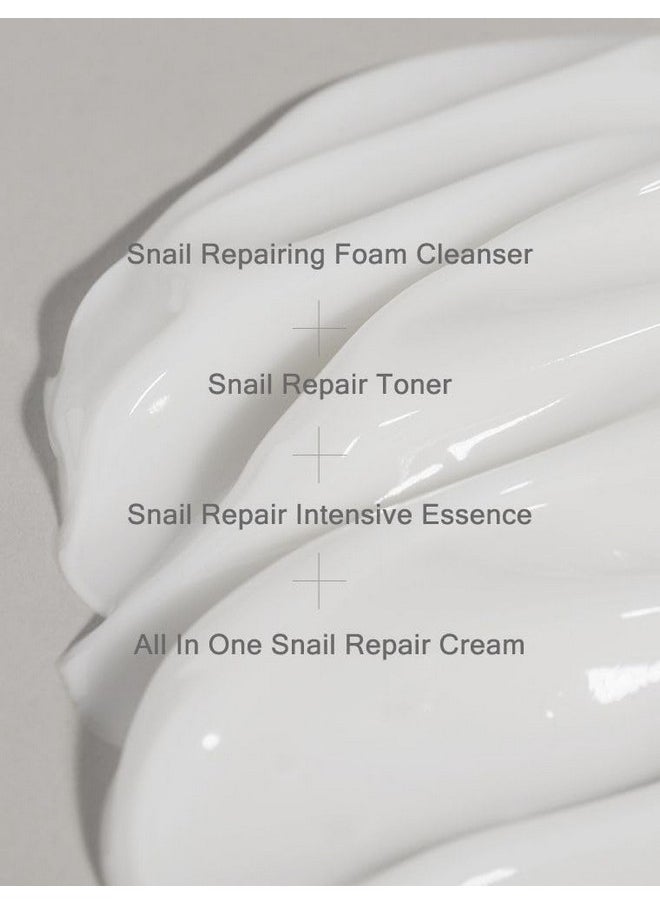 MIZON Snail Line Set, Korean Snail Skincare Essentials Set, Mini Sized Snail Foam Cleanser, Toner, Essence, and All in One Facial Cream to Improve Skin Tone, Fine Wrinkles, Smooth, Moisturize.