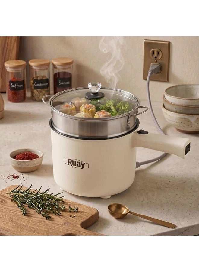 Ruay Electric Hot Pot with Steamer & Temperature Control, Non-Stick Pan Food Steamers,1.8L Capacity, 600W, RA92 - Image 1