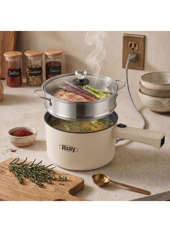 Ruay Electric Hot Pot with Steamer & Temperature Control, Non-Stick Pan Food Steamers,1.8L Capacity, 600W, RA92 - Image 5