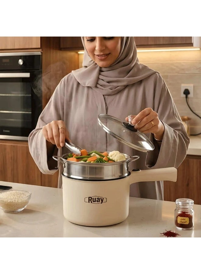 Ruay Electric Hot Pot with Steamer & Temperature Control, Non-Stick Pan Food Steamers,1.8L Capacity, 600W, RA92 - Image 2