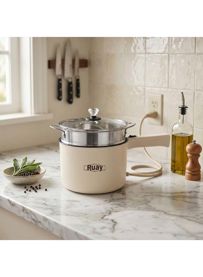 Ruay Electric Hot Pot with Steamer & Temperature Control, Non-Stick Pan Food Steamers,1.8L Capacity, 600W, RA92 - Image 3
