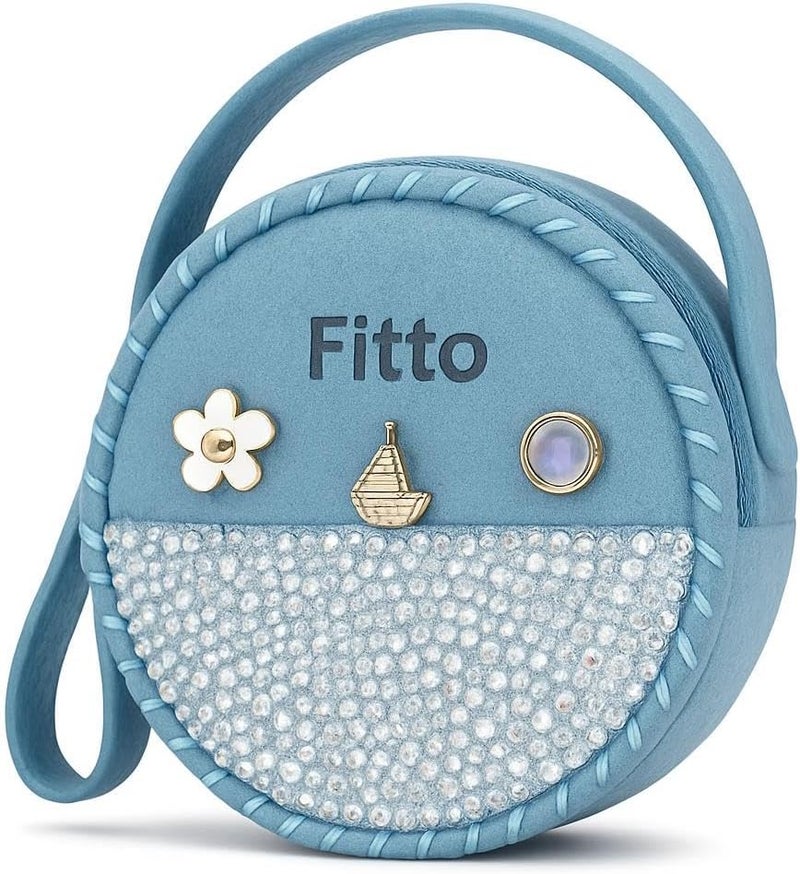 Fitto Small Round Wool Makeup Bag with Handle - Blue Portable Travel Cosmetic Organizer - Image 1