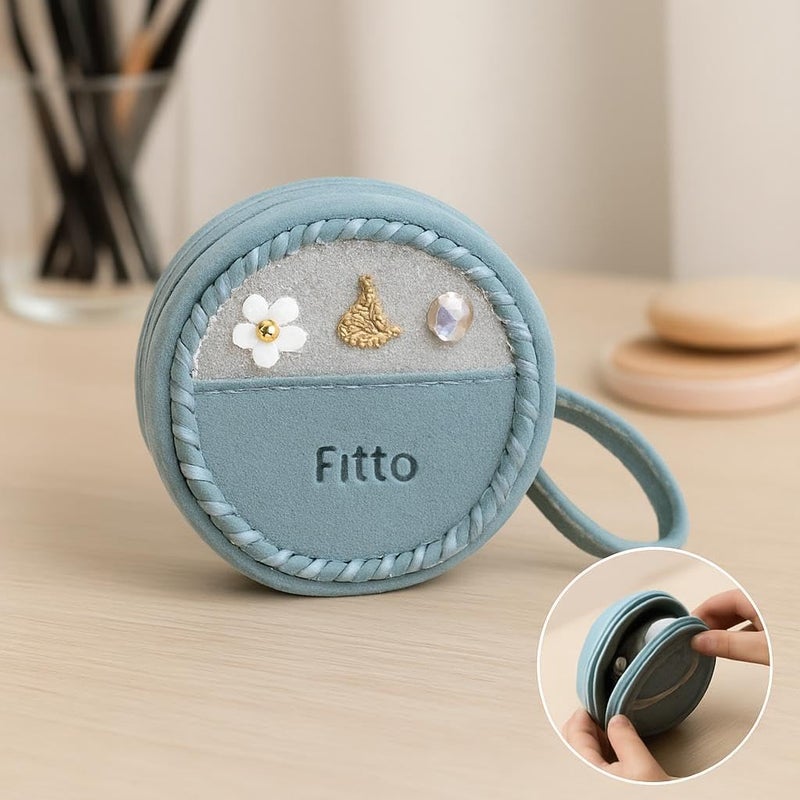 Fitto Small Round Wool Makeup Bag with Handle - Blue Portable Travel Cosmetic Organizer - Image 3