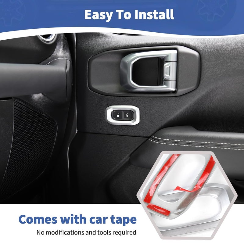 RT-TCZ Car Door Lock Switch Lid Button Decoration Trim ABS Cover for Jeep 2018-2020 JL Silver Color - Image 5
