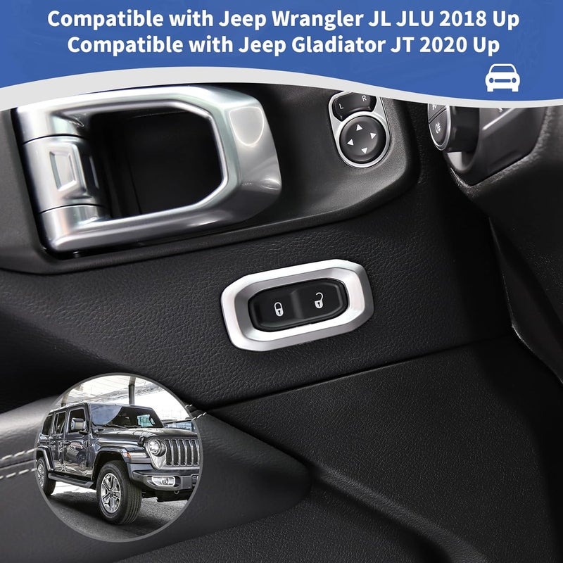 RT-TCZ Car Door Lock Switch Lid Button Decoration Trim ABS Cover for Jeep 2018-2020 JL Silver Color - Image 4