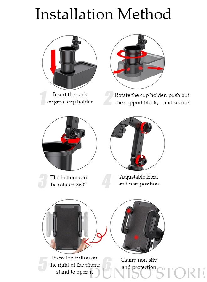 DUNISO Car Cup Holder Phone Mount 2-in-1 Cup Phone Holder for Car Mount Adjustable Base with 360° Rotation Universal Multifunctional Cup Holder Cell Phone Holder for Car Fits Any iPhone - Image 2