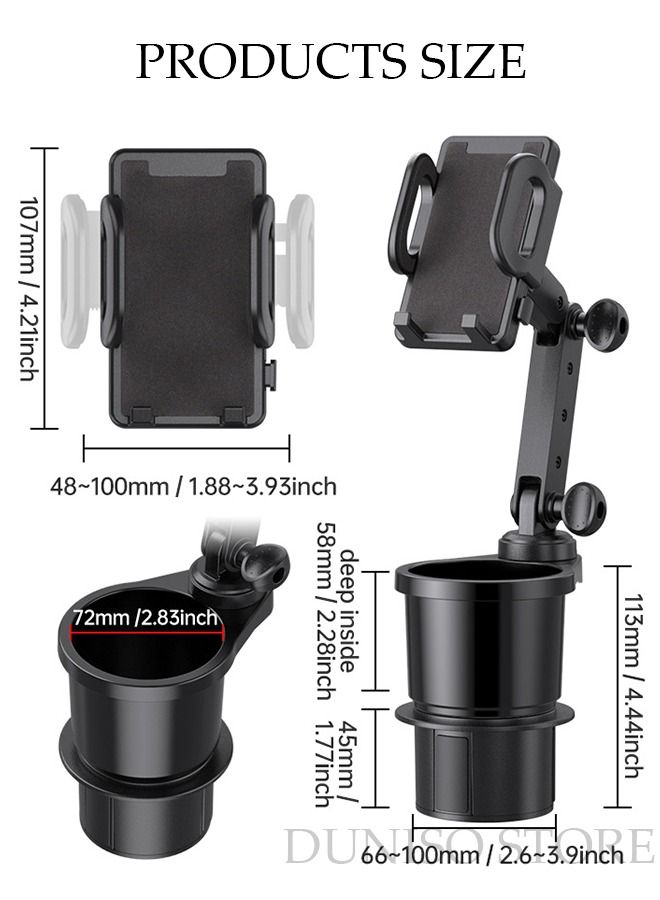 DUNISO Car Cup Holder Phone Mount 2-in-1 Cup Phone Holder for Car Mount Adjustable Base with 360° Rotation Universal Multifunctional Cup Holder Cell Phone Holder for Car Fits Any iPhone - Image 4
