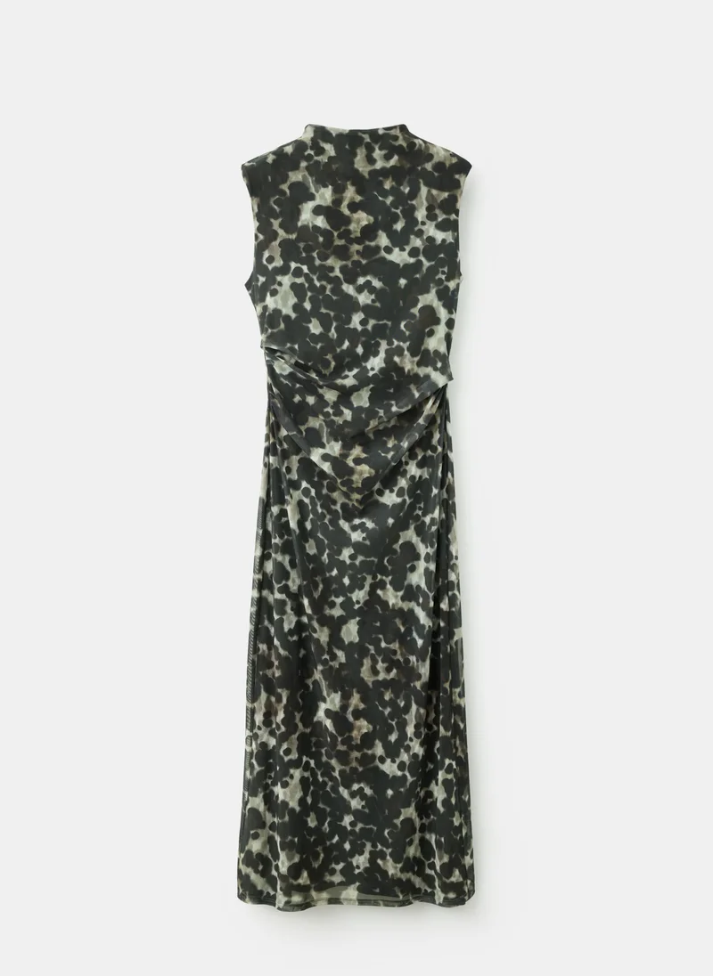 Mango 92-GRIS Printed Mesh Dress for Women | Best Price UAE