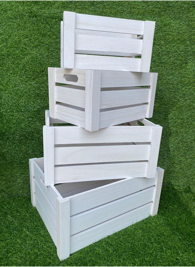 Generic - Set of 4 Wooden Storage Box with Handles Decorative Wooden Storage Crates Wood Boxes Rustic Farmhouse Style For Storage and Display Decorative Wooden Crates For Home White - Image 1