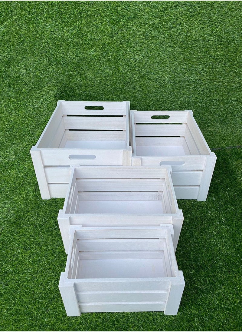 Generic - Set of 4 Wooden Storage Box with Handles Decorative Wooden Storage Crates Wood Boxes Rustic Farmhouse Style For Storage and Display Decorative Wooden Crates For Home White - Image 1