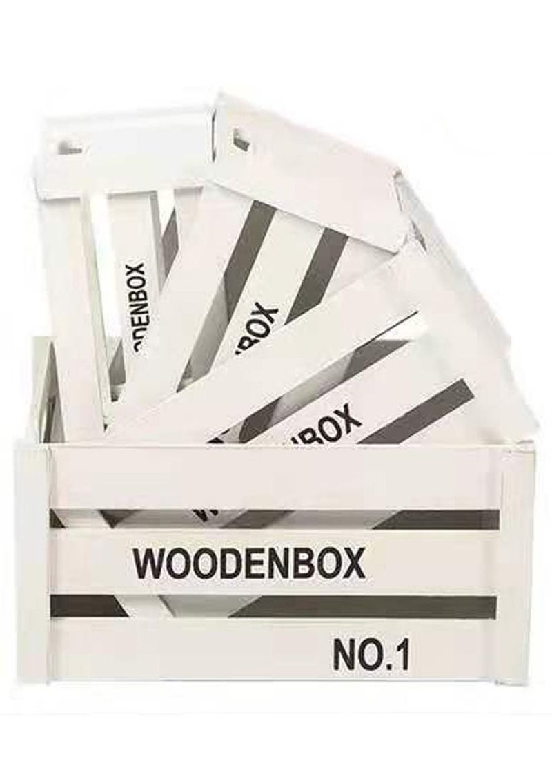 Generic - Set of 4 Wooden Storage Box with Handles Decorative Wooden Storage Crates Wood Boxes Rustic Farmhouse Style For Storage and Display Decorative Wooden Crates For Home White - Image 1