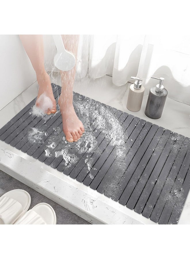 MBOSS Bath Tub Shower Mat Non Slip Bathtub Mats for Bathroom Shower Floor Mat Bath Mats for Shower Tub Anti Slip Shower Mat with Drain Hole and Large Suction Cups (Dark Grey, 37.5 X 15.7 Inch) - Image 1