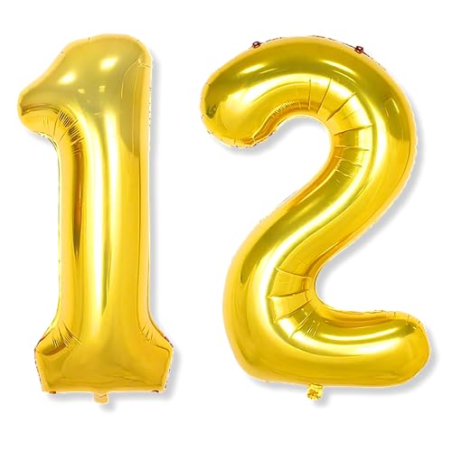 Flyloons 12 number Golden Foil Balloon 16 inch Size Birthday Decoration Items Pack of 2 | 12th Year Balloons | Twelve - Image 1