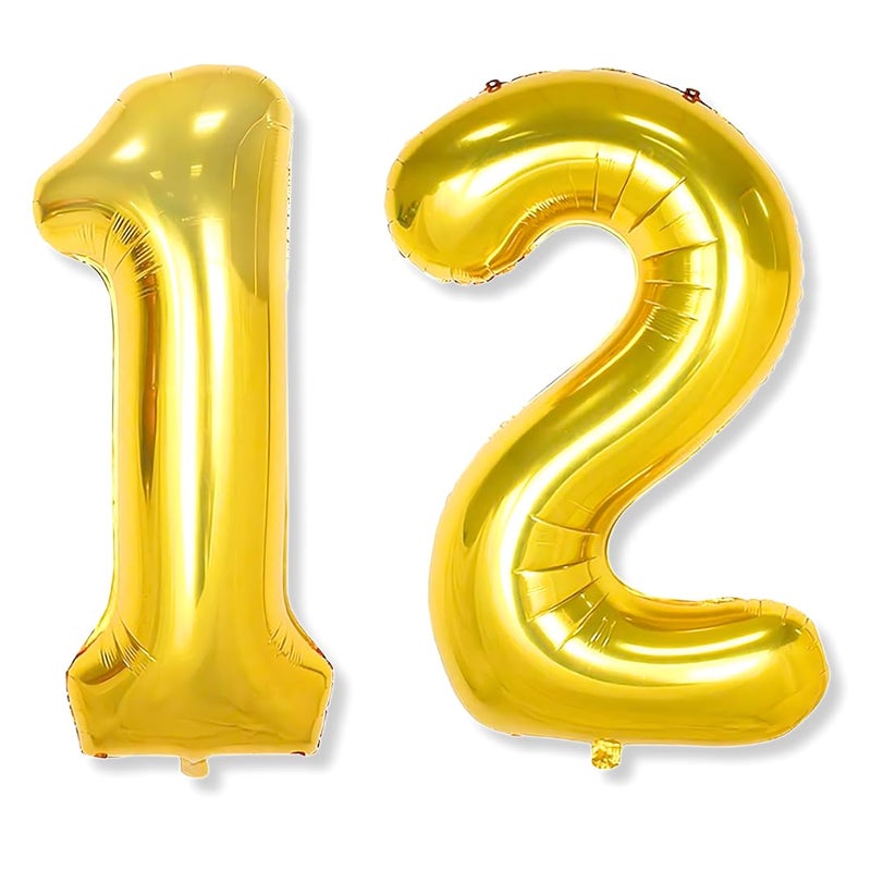 Flyloons 12 number Golden Foil Balloon 16 inch Size Birthday Decoration Items Pack of 2 | 12th Year Balloons | Twelve - Image 4