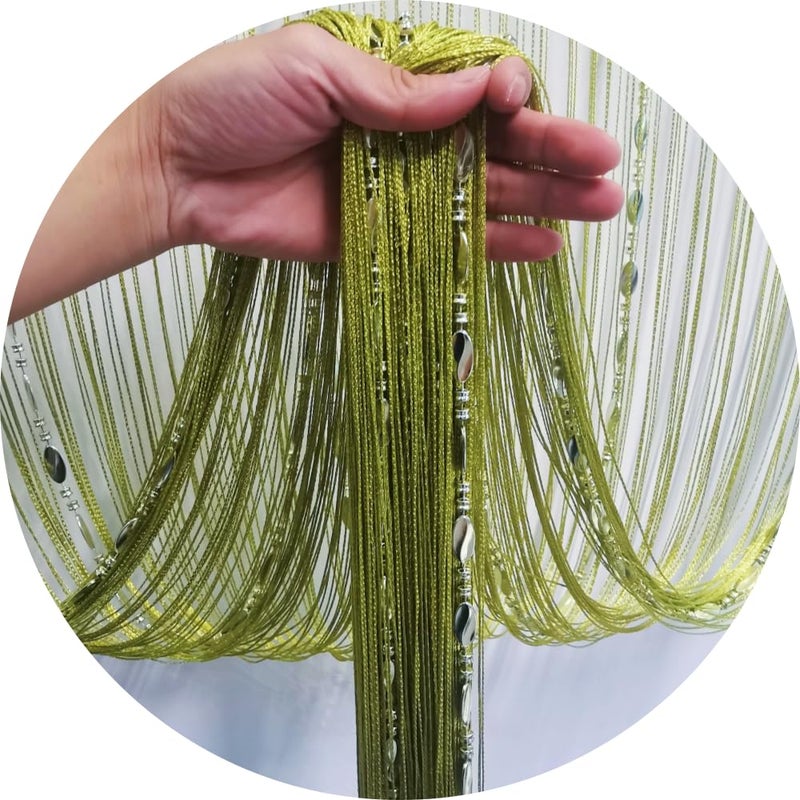 ave split 100cmX200cm Decorative Door String Curtain Beads Wall Panel Fringe Window Room Divider Blind for Coffee House Restaurant Parts Door Divider Tassel Screen Decoration (Grass green25) - Image 3