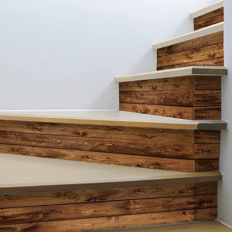 funlife 14 Strips Self Adhesive Stair Stickers, Peel and Stick Vinyl Stair Risers Staircase Murals Decals Sticker Decor for Steps, 39.37"x7.09", Faux Rustic Wood - Image 4