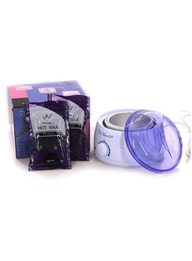 Prowax 100 Pack Of 2 Hair Waxing Machine With Black Waxes White/Purple/Black - Image 1