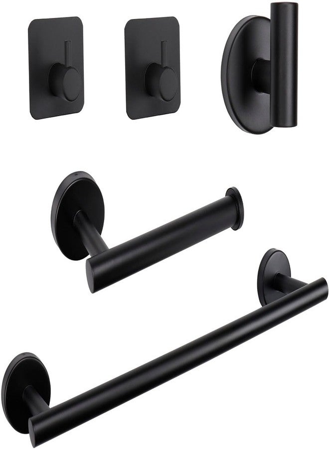 JIALTO 5-Piece Bathroom Towel Holder | Towel Rod | Toilet Roll Stand | Wall Mounted Bathroom Fittings Full Set - 16 Inch Hand Towel Bar | Toilet Paper Holder | Adhesive Hooks(Black, 5 - Pieces Set) - Image 1