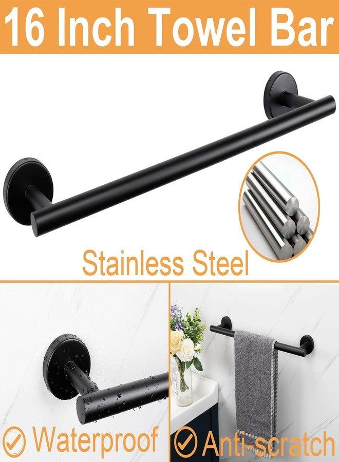 JIALTO 5-Piece Bathroom Towel Holder | Towel Rod | Toilet Roll Stand | Wall Mounted Bathroom Fittings Full Set - 16 Inch Hand Towel Bar | Toilet Paper Holder | Adhesive Hooks(Black, 5 - Pieces Set) - Image 4