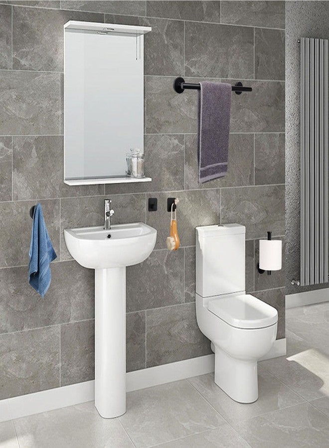 JIALTO 5-Piece Bathroom Towel Holder | Towel Rod | Toilet Roll Stand | Wall Mounted Bathroom Fittings Full Set - 16 Inch Hand Towel Bar | Toilet Paper Holder | Adhesive Hooks(Black, 5 - Pieces Set) - Image 3